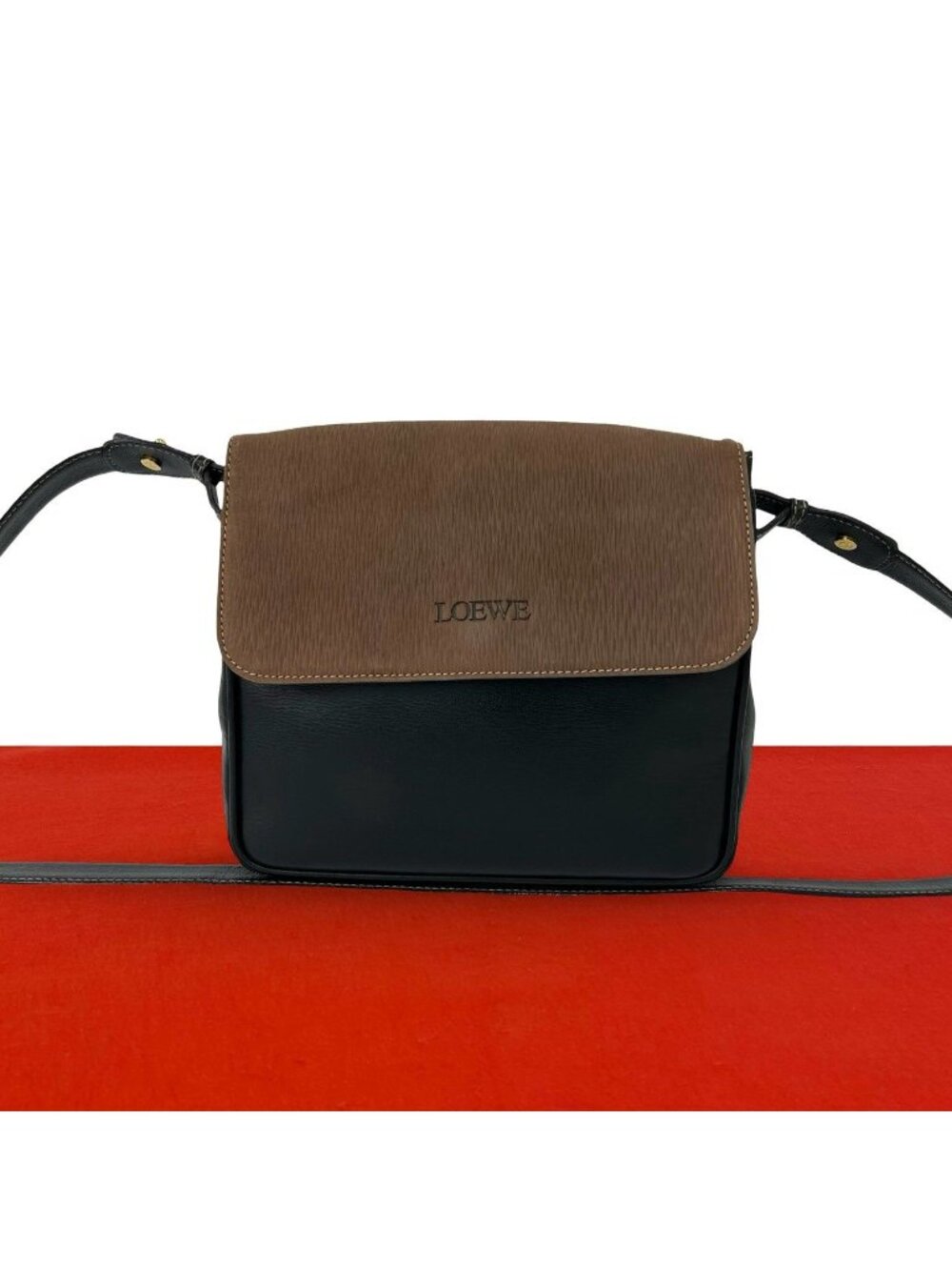Loewe Velazquez Logo Stamp Leather Shoulder Bag Pochette Cross Black Brown